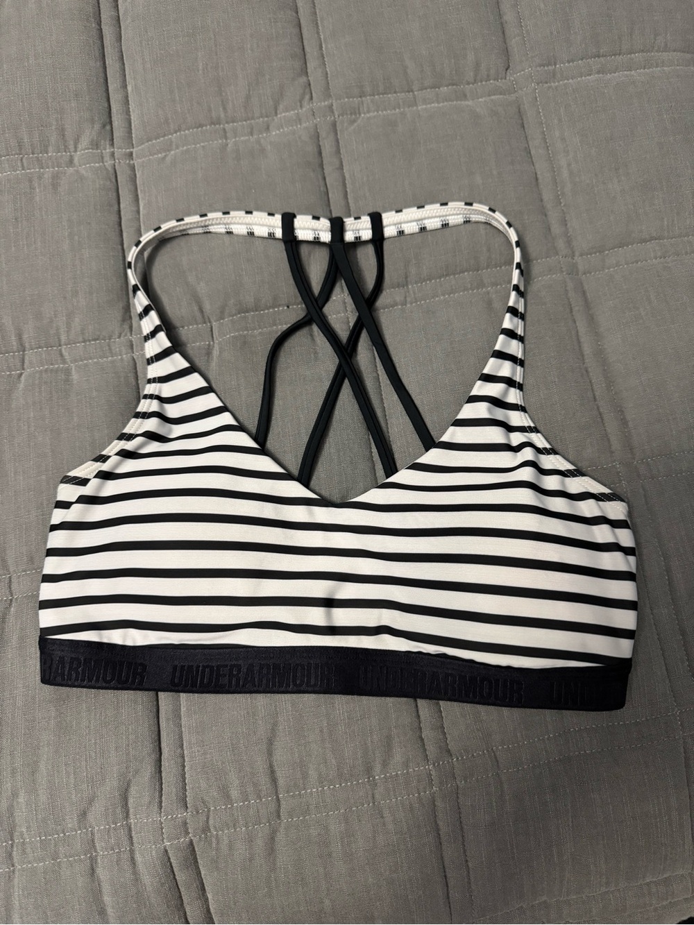 Under Armour Black & White Striped Crisscross Sports Bra